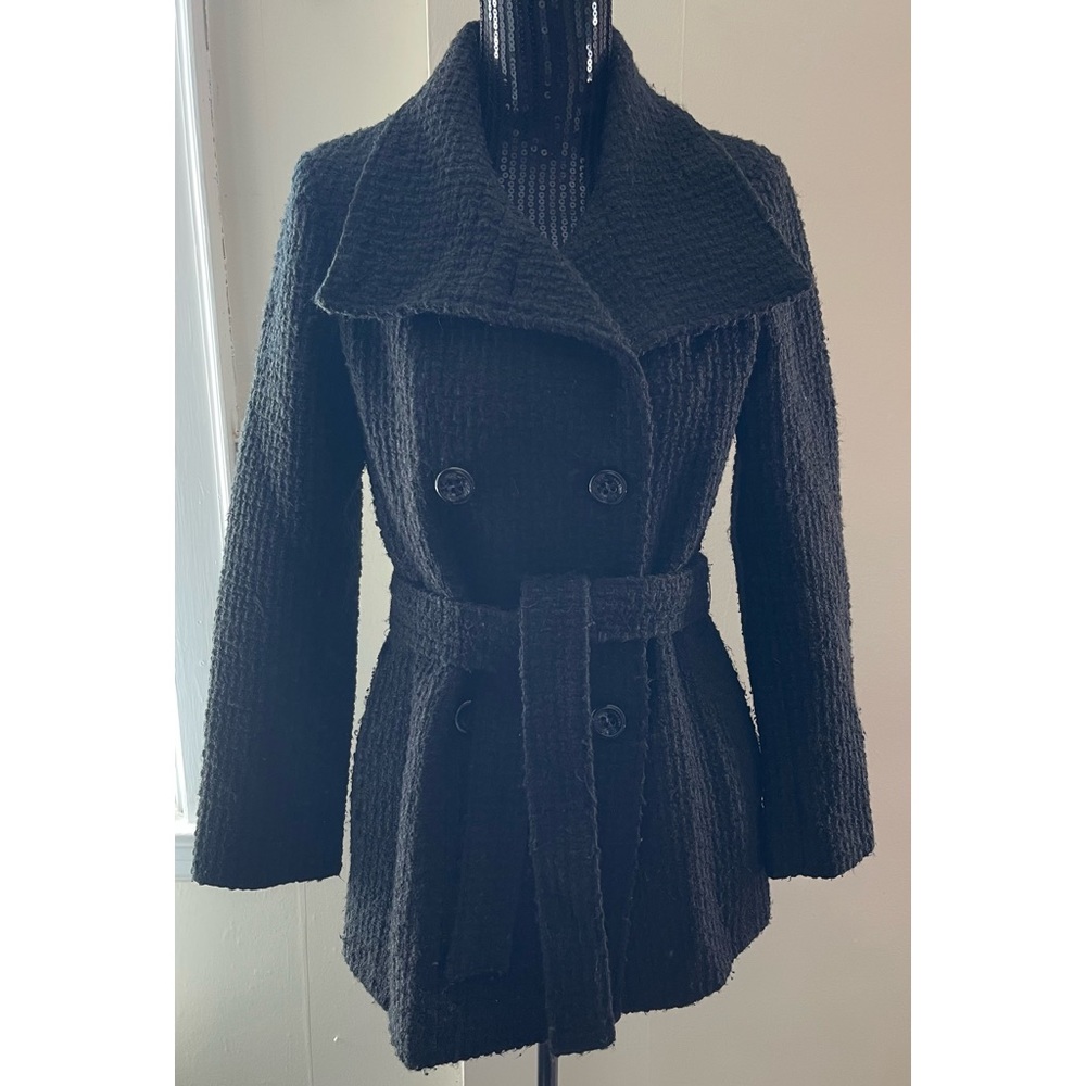 Calvin Klein Black Wool Blend Double Breasted Coat Size 4